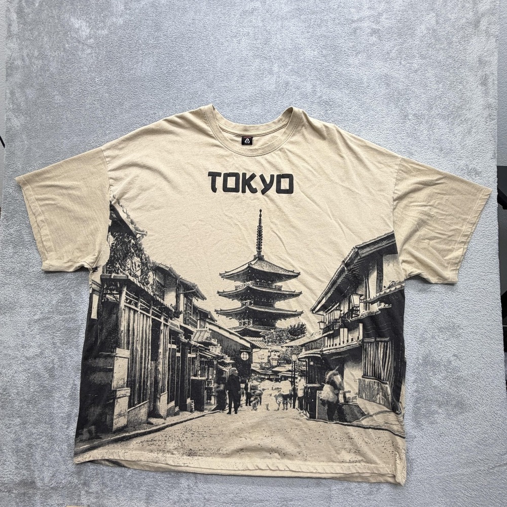 Rebellious Culture Shirt Mens 4X Beige Tokyo Graphic Print Cotton Polyester